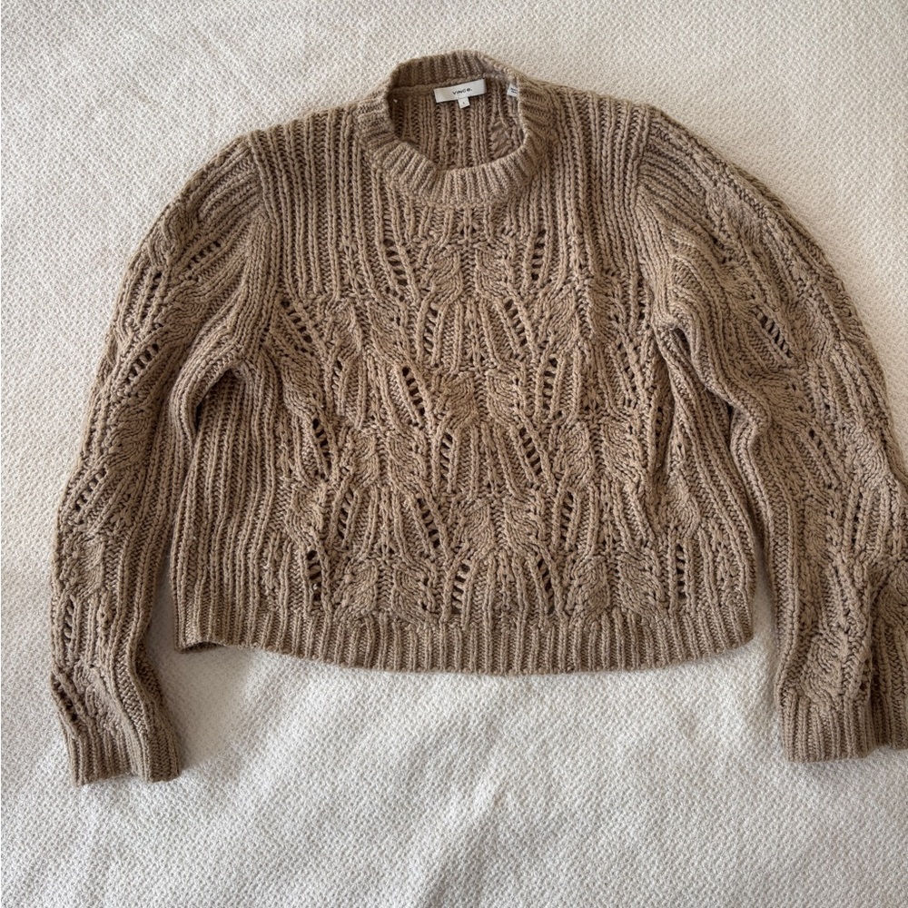 Cable Knit Crewneck Sweater - Taupe